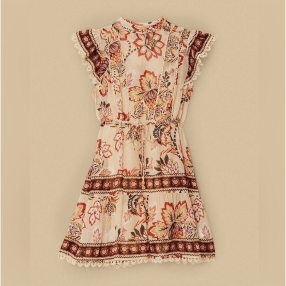 Farm Rio Aura Floral Mini Dress Sand NWT XS 336537‎ Sleeveless Boho